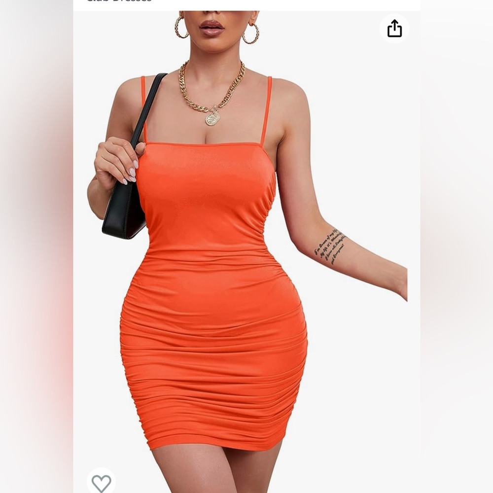 Orange bodycon spaghetti strap dress